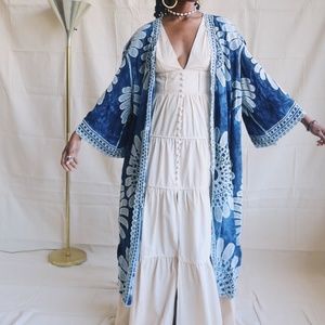 Kimono NWT Boho Bohemian Cover-Up Beach Navy Blue Tie Dye